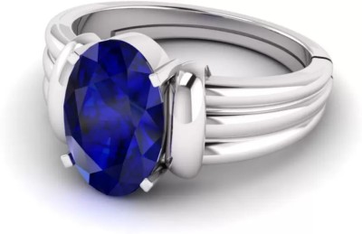 lilagems Blue Sapphire 9.25 Ratti Certified Neelam Stone Astrology Ring for Men & Women Metal Sapphire Silver Plated Ring