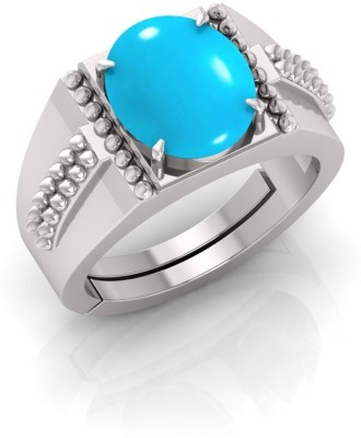 Pranjal Gems 14.25 Ratti Firoja Gemstone Adjustable Ring With Lab CertificateAG Stone Turquoise Silver Plated Ring