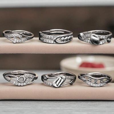 Hetshree Elegant Silver Combo Rings Collection Brass Diamond Silver Plated Ring
