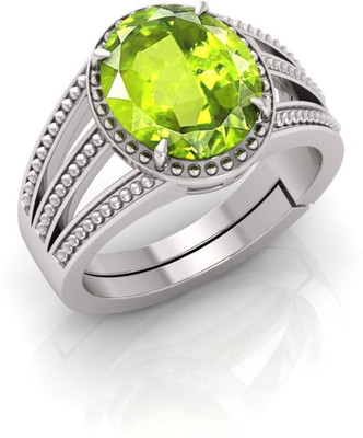 Pranjal Gems 14.25 Ratti Peridot Gemstone Adjustable Ring With Lab CertificateTU Stone Peridot Silver Plated Ring