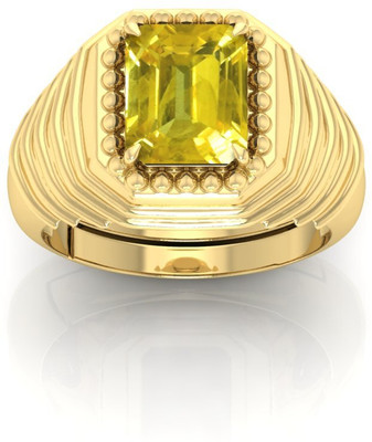 ANGIRA GEMS 7.25 Ratti Yellow Sapphire S Chakar Gold Brass Crystal Gold Plated Ring