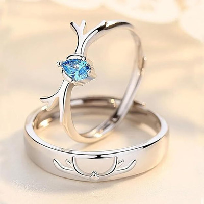 Growola Couple Ring Set For Boys and Girl Alloy Cubic Zirconia Platinum Plated Ring Set Stainless Steel Cubic Zirconia Silver Plated Ring Set