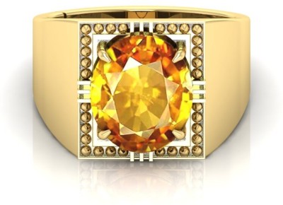 TODANI JEMS 9.25 Ratti Pukhraj Gemstone Adjustable Ring With Lab CertificateFA Stone Sapphire Brass Plated Ring