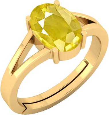 THE UNIQUE KART 9.25 Ratti Pukhraj Yellow Sapphire Gem Stone Ring With Lab Certificate Stone Ruby Brass Plated Ring
