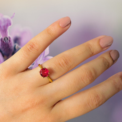 Gemzonite Ruby Ring Stone Manik Effective Stone Astrological purpose for men & women Brass Ruby Gold Plated Ring