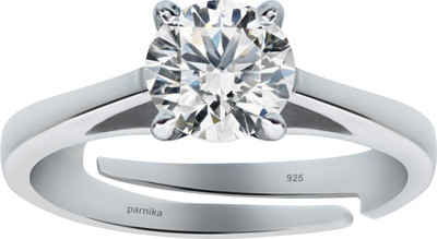 Parnika Sterling Silver Cubic Zirconia Rhodium Plated Ring