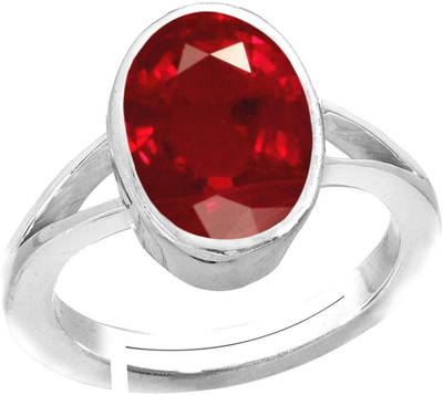 SIDHGEMS 7.25 Ratti 6.00 Carat Natural Ruby Stone Manik Ring Brass Ruby Silver Plated Ring