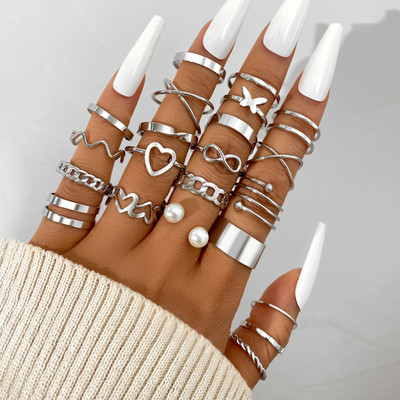 Jewels Galaxy Best Valentine Gift Trendy Stackable Rings Set Brass Silver Plated Stack Ring