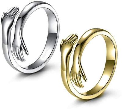 Vibeesle Silver Hug Ring For Girls Latest Stylish Hug Ring Combo For Couple Women Alloy Ring Set