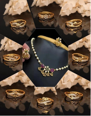 brado jewellery Gold Plated Combo of 8 Rings & | Stylish Jewellery Set for Women & Girls Brass Diamond Gold Plated Ring
