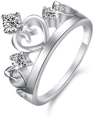 Ruhi Collection Zircon Crown Stainless Steel Ring For Girls & Women Alloy Cubic Zirconia Silver Plated Ring