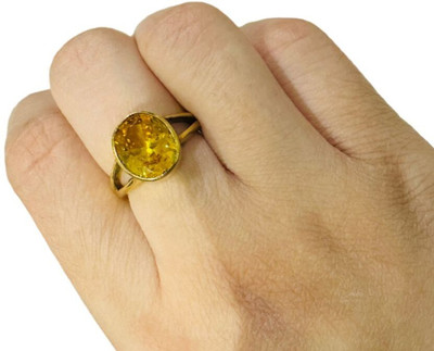 Chopra Gems Untreatet Natural Yellow Sapphire Pukhraj Ring for Women's/Men's {Lab Certified} Brass Ring