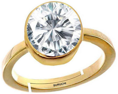 Suruchi Gems & Jewels Zircon/American Diamond 7.25 Ratti or 6.5 Ct Panchdhatu/5 metal Men Adjustable Stone Gold Plated Ring