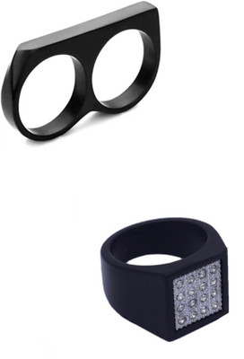 Neerajyoti Black Diamond ring & double finger ringset Alloy Titanium Plated Ring Set