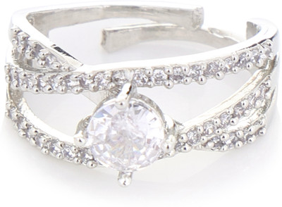 MASHBA Adjustable American Diamond Silver Butterfly Ring For women And Girls Alloy Zircon Silver Plated Ring