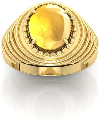 TODANI JEMS 12.25 Ratti Pukhraj Gemstone Adjustable Ring With Lab CertificateK Stone Sapphire Rhodium Plated Ring
