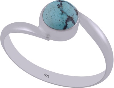 Silverandgem Womens 6mm Cabochon Round Gemstone 925 Sterling Silver Turquoise Ring