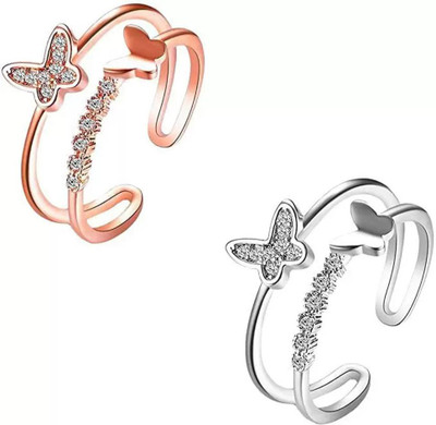 Jagsun Stunning Butterfly Design Rose Gold Plated Adjustable Ring For Women & Girls Stainless Steel, Brass, Stone, Crystal Cubic Zirconia Copper, Platinum, Gold Plated Ring