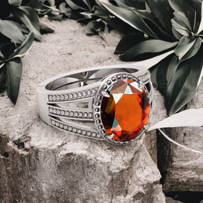 SHREE RADHE TRADERS 4.25 ratti gomed stone Original Certificate silver plated Ring Lab certificate Brass, Metal Silver Plated Ring