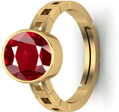 KUSHMIWAL GEMS 16.25 Ratti 15.00 Carat A+ Quality Natural Burma Ruby Manik Ring Brass Ruby Gold Plated Ring