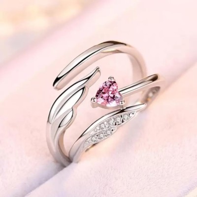 ringzinnie Silver Plated Adjustable Couple Rings for Lovers Alloy Cubic Zirconia, Crystal, Diamond Silver, Rhodium Plated Ring Set