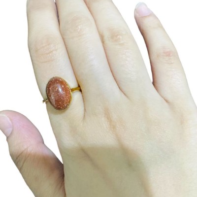 Gemzonite Certified Natural Sunstone Sunsitara Ring Panchdhatu Ring for Men and Women Brass Gold Plated Ring