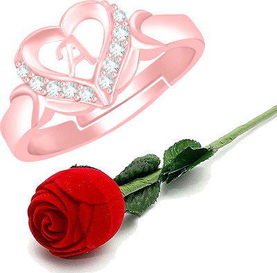 MEENAZ Rose ring box with rings A girls women girlfriend lovers couple ladies wife love Alloy, Metal, Copper, Crystal, Brass Crystal, Zircon, Diamond Gold Plated Ring Set