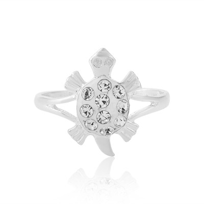 DULCI Silver Plated Round White CZ Diamond Good Luck Tortoise Kachua Ring Brass Cubic Zirconia Silver Plated Ring
