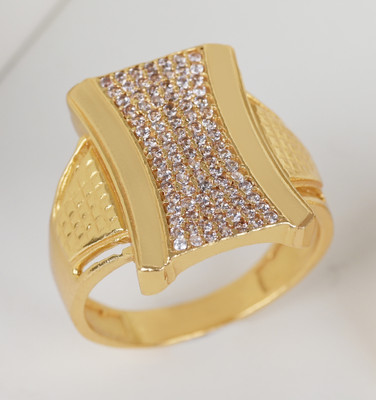 GORASH CREATION Brass Cubic Zirconia Gold Plated Ring
