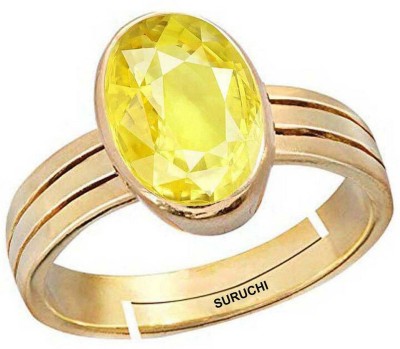 Suruchi Gems & Jewels Yellow Sapphire (Pukhraj) 5.25 Ratti or 5 Ct Panchdhatu/5 Metal Men Adjustable Stone Gold Plated Ring