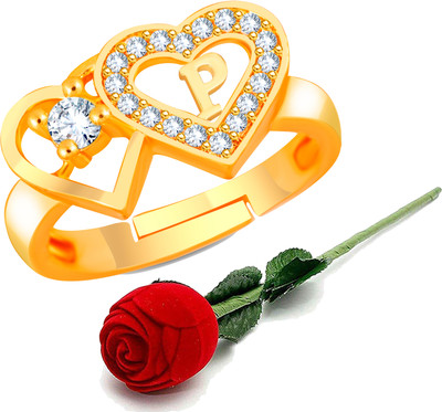 Divastri Love Heart Alphabet P Letter Rings girls women lovers couple Stylish simple AD Alloy, Metal, Brass, Crystal, Copper, Stone Crystal, Diamond, Zircon, Cubic Zirconia Gold, Platinum Plated Ring