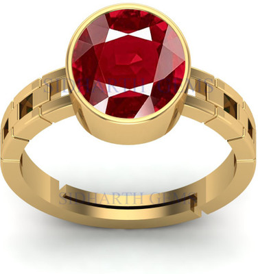 Sidharth Gems Brass Ruby Rhodium Plated Ring