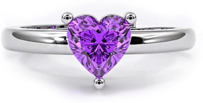 Zarkan 925 Sterling Silver Amethyst Heart Ring Best For Women & Girl Silver, Sterling Silver Zircon Rhodium Plated Ring