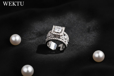 WEKTU Stylish Solitare/Silver Plated/Artifcial/Free Size/1PC/14 Stainless Steel Zircon Silver Plated Ring