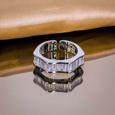 ZIVOM Baguette Wave Copper Cubic Zirconia Silver Plated Ring