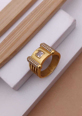 MAME CREATION Gold Plated Diamond Wedding,Partywear ring-57 Brass Diamond Gold Plated Ring