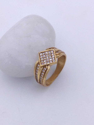 Mahi creations Gold Plated Diamond Wedding,Partywear ring-67 Brass Diamond Gold Plated Ring