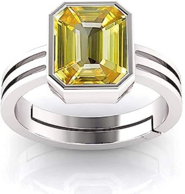 Ringry Certified 8.25 Ratti Natural Pukhraj Unheated /Untreated Free Size Ring for Men Metal Sapphire Silver Plated Ring