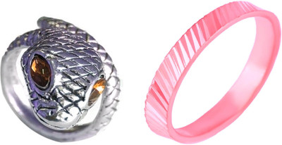 Dynamic Retail Global Set of 2 Rings for Men, Silver-Pink Alloy Ring