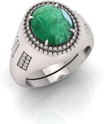ESPERANZA ENTERPRISES 7.25 Ratti Natural Panna Emerald Gemstone Stone Ring With Lab Certificate Metal Sapphire Silver Plated Ring Set