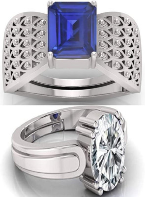 BHAIRAW GEMS Moonstone Stone Silver Adjustable Ring Stainless Steel Ring