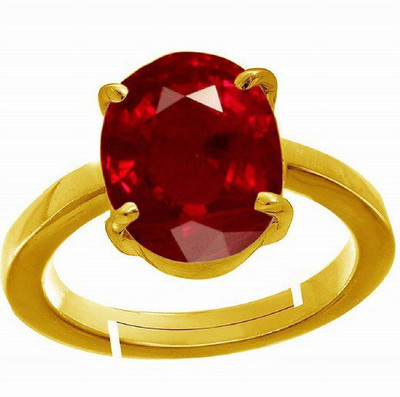 Gemzonite Natural Ruby Stone Ring Lab Certified Adjustable Ring Copper Ruby Gold Plated Ring