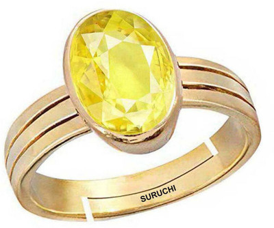 Suruchi Gems & Jewels Yellow Sapphire(Pukhraj) 10.25 Ratti or 9.5 Ct Panchdhatu/5 Metal Men Adjustable Stone Gold Plated Ring
