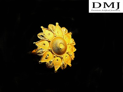 DMJ Premium Gold Plated Gold Look Finely Detailed Handmade Big Finger Ring For Women Brass Gold Plated Ring