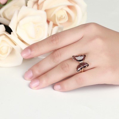 Arzonai Adjustable Crystal Butterfly Open Rings for women and Girls Metal Ring