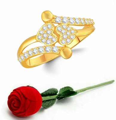 VIGHNAHARTA Valentine Sensual Heart Alloy Ring with Red Rose Ring Box for Women and Girls Brass Cubic Zirconia Gold Plated Ring Set