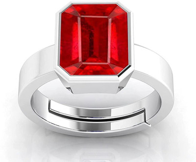 Sidharth Gems 7.25 Ratti 6.25 Carat Natural Burma Ruby Manik Silver Plated Ring Brass Ruby Ring
