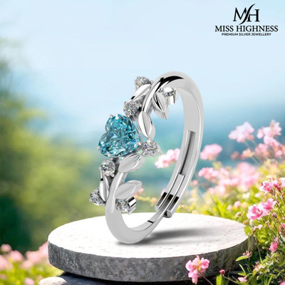 Miss Highness Heart Shaped Zircon Diamond Adjustable Ring – Luxury Gift for Women & Girls, Sterling Silver Cubic Zirconia Rhodium Plated Ring