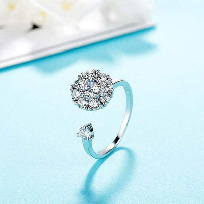 neerajjyotii Crystal Rotating Ring Alloy Cubic Zirconia, Zircon Silver Plated Ring