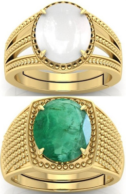 BHAIRAW GEMS Ratti Stone Adjustable Ring for Men & Women Stone Opal, Emerald Ring